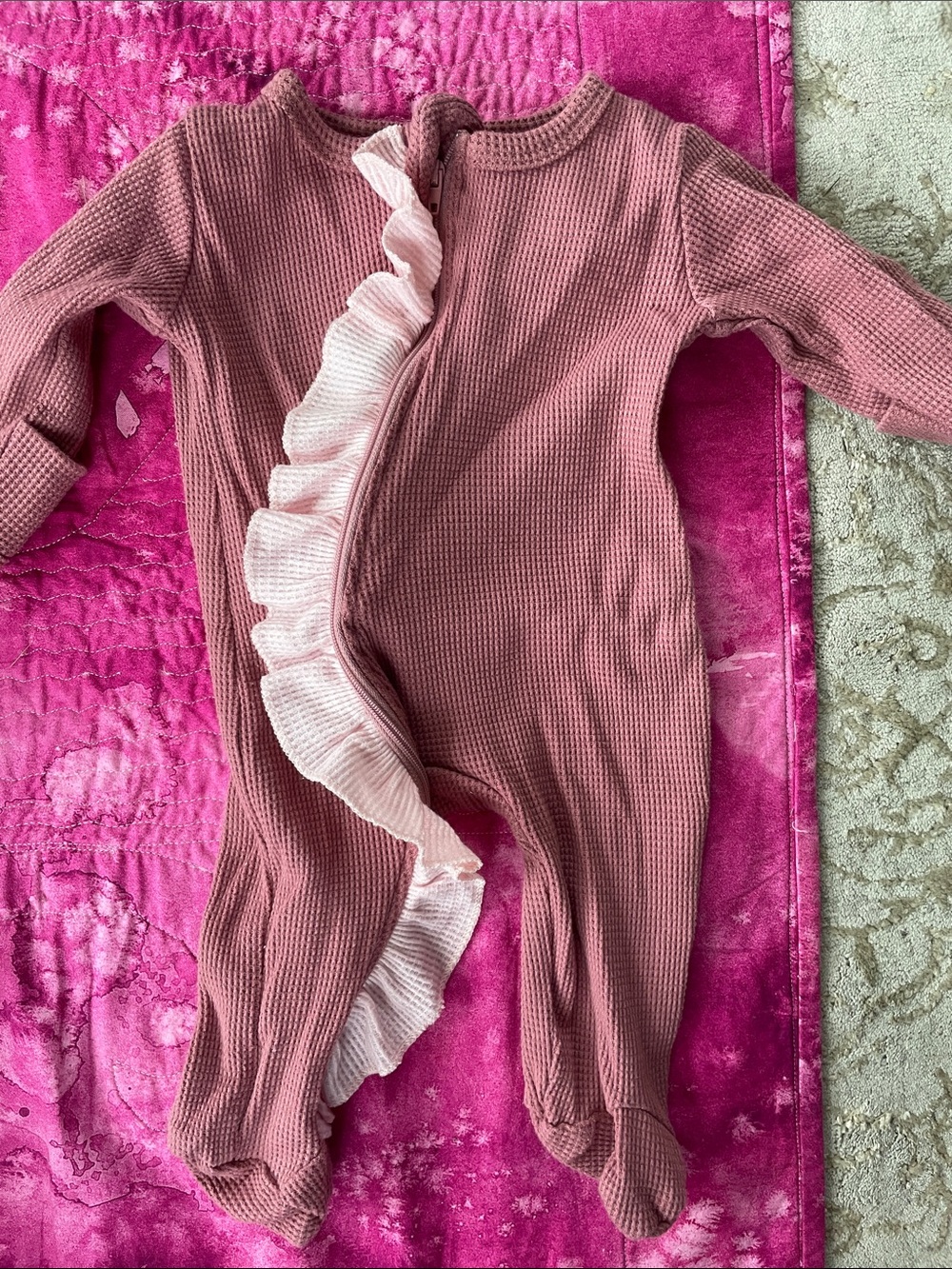 Kids One-Piece Ruffle Footed Romper in Dusty Rose - Unbranded
